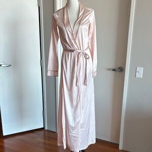Vintage John Kloss for Circa Pink Satin Long Kimono Robe Lounge Gown Medium